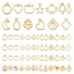 PandaHall Elite 52Pcs 13 Style Alloy Open Back Bezel Charms, for DIY UV Resin, Epoxy Resin, Pressed Flower Jewelry, Cadmium Free & Lead Free, Mixed Shapes, Golden, 13~16x10~19x1.5~2mm, Hole: 1.4~1.8mm, 4pcs/style
