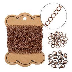 Kits de fabricación de collar de cadenas trenzadas de latón de diy, incluyendo cierress de pinza de langosta y anillos para saltar, cobre rojo, Enlaces: 4x3x0.45 mm, 10 m