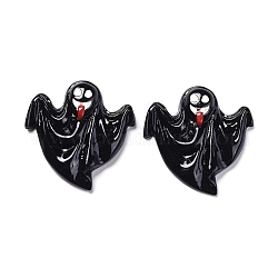 Cabujones de resina opaca con tema de halloween, para la fabricación de la joya, fantasma sacando la lengua, espalda plana, negro, 30.5x29x6mm
