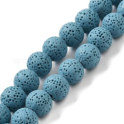 Brins de perles de pierre de lave naturelle, teinte, ronde, bleu cadet, 8mm, trou: environ 2 mm, Environ 52 pcs/chapelet, 15.5 pouce
