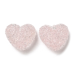 Perles en résine, avec strass, coeur drusy, rose, 17x19x10.5mm, Trou: 1.6mm
