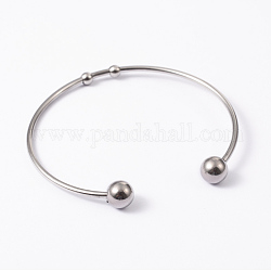 Bracelets de manchette bracelets jonc avec boule en 304 acier inoxydable mode, avec des perles rondes soudées, couleur inoxydable, 2 pouce ~ 2-1/2 pouces (50~65 mm)