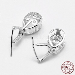 925 gancio per pendente in argento sterling rodiato, ice pick & pizzico balle, lacrima, platino, 9x6.5x5mm, Foro: 3x4 mm e 1 mm, ago :0.5mm