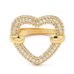 Clear Cubic Zirconia Hollow Heart Adjustable Ring, Brass Ring, Cadmium Free & Lead Free, Real 18K Gold Plated, Inner Diameter: 15~23mm
