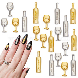 Gomakerer 80 pz cabochon in lega stile 4, nail art accessori decorativi, bottiglie di vino e calice, di platino e d'oro, 11.5~17.5x4.5~5.5x2~3mm, 20pcs / style