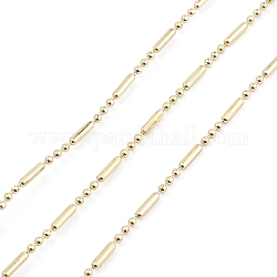 Brass Column & Round Ball Chains, Unwelded, with Spool, Real 18K Gold Plated, 1mm, 5x1mm