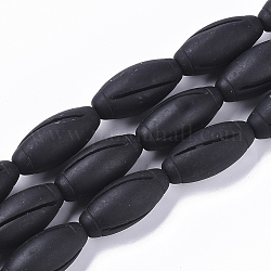 Chapelets de perles en pierre noire naturelle, ovale, 37x17.5mm, Trou: 1.2mm, Environ 12 pcs/chapelet, 17.7 pouce (45 cm)
