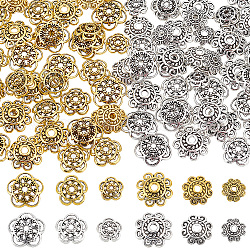 Pandahall 360 Uds gorros de cuentas de flores, 2 formas de tapas de aleación tibetana, tapas de cuentas espaciadoras de plata dorada antigua, tapas espaciadoras de joyería de 8/10/12mm para joyería, pendientes, pulseras, fabricación de collares, 3 tallas