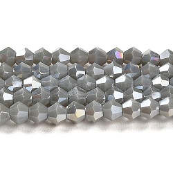 Непрозрачные однотонные гальванические стеклянные бусины, с покрытием AB цвета, граненые, двухконусные, серые, 4x4 мм, отверстие : 0.8 мм, около 87~98 шт / нитка, 12.76~14.61 дюйм (32.4~37.1 см)