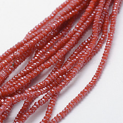 Chapelets de perles en verre opaque électrolytique, perle plaquée lustre, facette, rondelle, rouge, 2.5x1.5mm, Trou: 0.5mm, Environ 197~201 pcs/chapelet, 12.9 pouce (33 cm)
