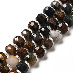 Hilos de perlas de pietersita natural, con abalorios de la semilla, facetados, rerondana plana, 8x6mm, agujero: 1.2~1.4 mm, aproximamente 20~22 pcs / cadena, 7.09~7.48 pulgada (18~19 cm)