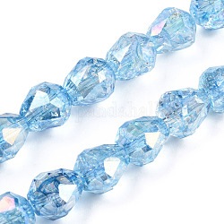 Transparentes perles de verre de galvanoplastie brins, de couleur plaquée ab , facette, larme, lumière bleu ciel, 10.5x10mm, Trou: 1.2mm, Environ 33 pcs/chapelet, 13.78 pouce (35 cm)