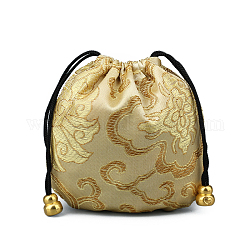 Pochettes d'emballage de bijoux en brocart de soie de style chinois, sacs-cadeaux à cordon, motif de nuage de bon augure, verge d'or pale, 11x11 cm