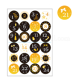 Numero 1~24 adesivi autoadesivi in carta natalizia, decalcomanie a punti rotondi per sigillare regali di Natale, giallo, 300x190mm, adesivo: 45mm, 24pcs / scheda