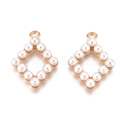 Ciondoli in lega, con perla in plastica imitazione abs, diamante, oro chiaro, 24x18.5x4.7mm, Foro: 1.8 mm
