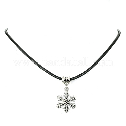 Ожерелья с подвесками из тибетского сплава в виде снежинок, с имитацией кожаный шнур, античное серебро, 17.64 дюйм (44.8 см)
