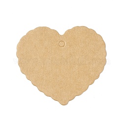 100 etichetta regalo in carta kraft bianca, forma d'amore ondulata, Burlywood, 5.35x5.95x0.05cm, Foro: 4 mm