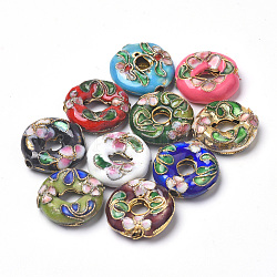 Handmade Cloisonne Perlen, Flachrund, Mischfarbe, 15~16x5 mm, Bohrung: 1.5 mm
