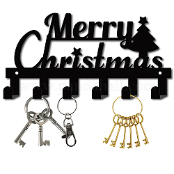 Железные настенные крючки вешалки, декоративная стойка-органайзер с 6 крючком, для сумки ключ для одежды шарф подвесной держатель, слова счастливого Рождества, металлический черный, 14x27 см