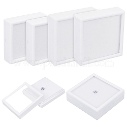 BENECREAT 6Pcs 2 Styles Square Plastic Loose Diamond Storage Boxes, Gemstone Display Case with Clear Window and Sponge inside, White, 6.9~9x6.9~9x2~2.7cm, 3pcs/style