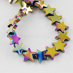 Non-magnetic Synthetic Hematite Beads Strands, Grade A, Star, Multi-color Plated, 8x8x2mm, Hole: 1mm, 70pcs/strand, 15.5 inch