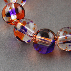 Two Tone Spray Painted Transparent Glass Bead Strands, Round, Dark Orange, 6mm, Hole: 1mm, about 136pcs/strand, 29.9 inch