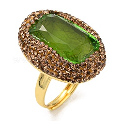 Прямоугольное регулируемое кольцо из оливкового стекла со стразами, латунное кольцо для женщин, золотые, внутренний диаметр: 18.2 мм