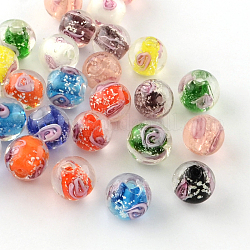 Fatti a mano perle di vetro luminosi fiori interno, tondo, colore misto, 9~10mm, Foro: 1~2 mm