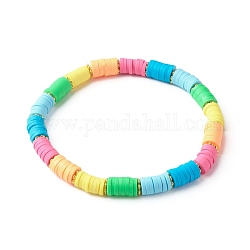 Braccialetti elastici di perle di argilla polimerica, con perline in ottone, colorato, diametro interno: 2-1/4 pollice (5.7 cm)
