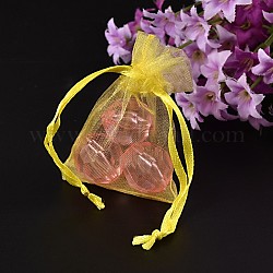 Sacs-cadeaux en organza avec cordon de serrage, pochettes à bijoux, fête de mariage cadeaux de noël sacs-cadeaux, jaune, 7x5 cm