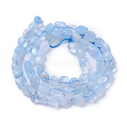 Natural Aquamarine Beads Strands, Tumbled Stone, Nuggets, 5~9x5~7mm, Hole: 1mm, about 61~62pcs/strand, 14.96 inch~15.4 inch(38~39cm)
