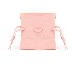 Bolsas rectangulares de regalo con cordón de joyería de cuero de microfibra para pendientes, esposas, embalaje de collares, rosa, 7x7 cm