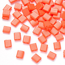 Perles de rocaille en verre peintes à 2 trou, rectangle, tomate, 5x4.5~5.5x2~2.5mm, Trou: 0.5~0.8mm, environ 118 pcs/10 g
