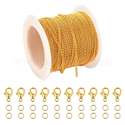 Латунные паяные цепи для бордюров, с застежками-лобстерами из цинкового сплава и прыжковыми кольцами из латуни, золотые, 2x1.5x0.3 мм, 1roll / комплект