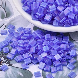 Perles miyuki tila, Perles de rocaille japonais, 2-trou, (tl150fr) bleu saphir transparent mat ab, 5x5x1.9mm, Trou: 0.8mm, environ 590 pcs/50 g
