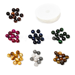 DIY Stretch-Armband-Herstellungssets, 60pcs 6 Farben natürliche Tigerauge-Perlen, 10 Stück Falkenaugenperlen und elastischer Kristallfaden, 8 mm, Bohrung: 1 mm, 60 Stück / Set