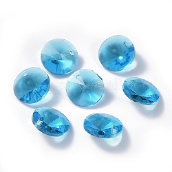 Glas Anhänger / charms, facettiert, Kegel, Deep-Sky-blau, 14x7 mm, Bohrung: 1 mm