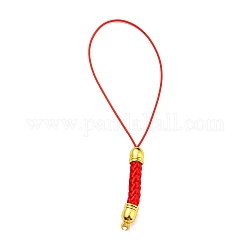 Korean Polyester Thread Pendants Decorations, with Golden Tone Brass Findings, Red, 73mm, Hole: 1.6mm