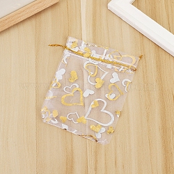 Sacs-cadeaux rectangulaires en organza avec cordon, pochettes en forme de cœur estampées à l'or pour le rangement des cadeaux de fête de mariage, clair, 9x7 cm
