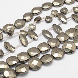 Hebras de perlas naturales de pirita, facetados, forma mixta, 7~22x6~22x4~6mm, agujero: 0.5~1 mm, aproximamente 19~41 pcs / cadena, 15.7 pulgada (400 mm)