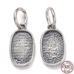 Impostazioni del pendente in argento sterling tailandese, ovale bianco, con anello di salto, argento antico, vassoio: 9x5.7mm, 12x7x2mm, Foro: 6x1 mm