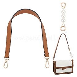 WADORN 1Pc PU Imitation Leather Bag Handles, with Alloy Clasps, with 1Pc Round ABS Plastic Imitation Pearl Bag Handles, for Bag Straps Replacement Accessories, Saddle Brown, 13.5~49.6cm, 1pc/style