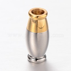 Barrel 304 Stainless Steel Magnetic Clasps with Glue-in Ends, Golden & Stainless Steel Color, 14x6.5mm, Hole: 3mm