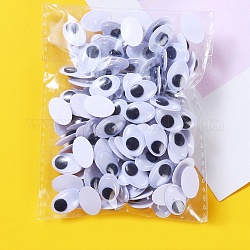 Plastic Doll Craft Activities Eyeball Moving Eyes, with Back Adhesive Stickers, Oval, White, 15x10x4mm, 150pcs/bag