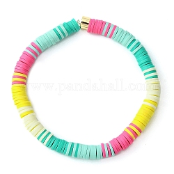 Braccialetti elasticizzati con perline a disco in argilla polimerica, braccialetto preppy, colorato, diametro interno: 2-1/2 pollice (6.3 cm)
