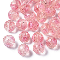 Perles vernissées lumineuses manuelles de fleurs intérieures, ronde, rose, 8mm, Trou: 1mm