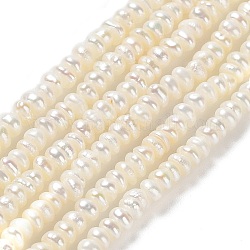 Fili di perle di perle d'acqua dolce coltivate naturali, rondelle, grado 4a+, beige, 2.8~3.2x1.5~2.5mm, Foro: 0.6 mm, circa 175~178pcs/filo, 14.25~14.37 pollice (36.2~36.5 cm)