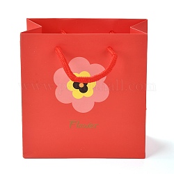 Bolsas de papel rectangulares, con asas de cuerda de algodón, flor y palabra flor patrón, para bolsas de regalo y bolsas de compras, rojo, 14x7.1x14.5 cm