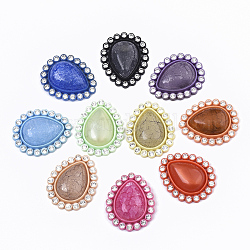 Acrylic Cabochons, with Acrylic Rhinestone and Crystal Rhinestone, Mixed Style, Teardrop, Mixed Color, 27x22x6mm