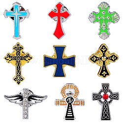 9 spilla smaltata a croce in 9 stili, distintivo in lega per vestiti zaino, colore misto, 21~28x15.5~22.5x1.5~2mm, 1pc / style